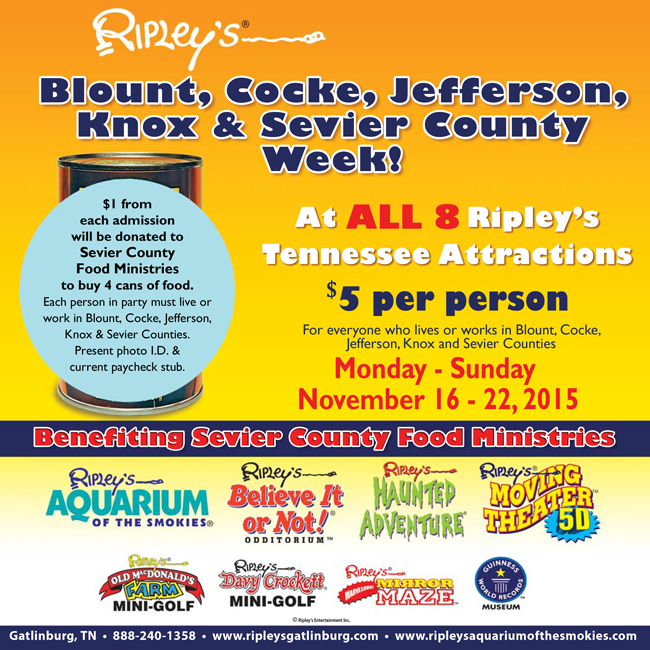 Fall Local Appreciation Days all 8 Ripley's Attractions Hometown Sevier