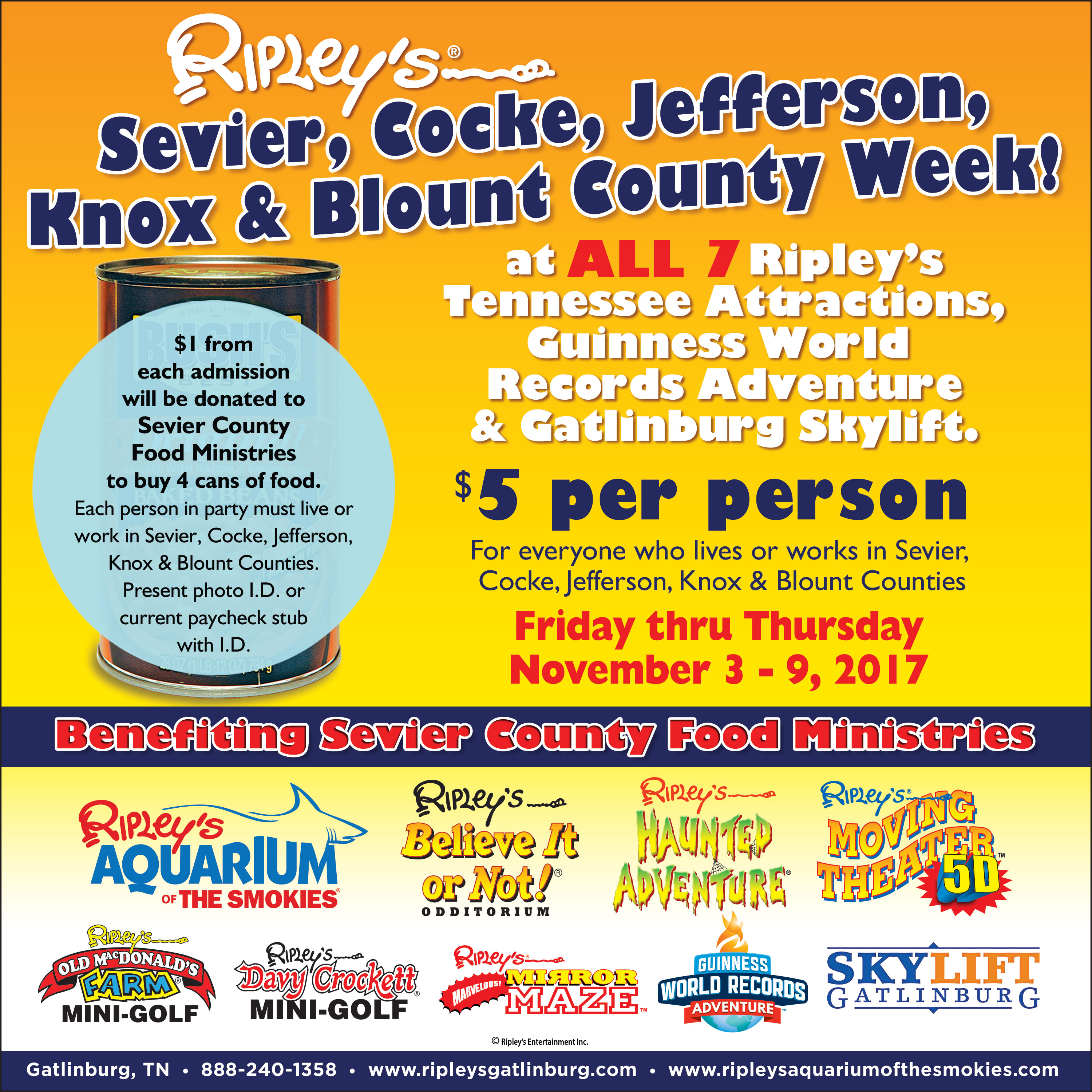 Local Appreciation Days All 7 Ripley's Attractions! Hometown Sevier